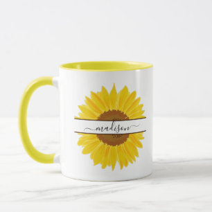 Personalised name Sunflower Monogram Split in two  Mug
