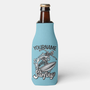 Personalised NAME Surfer Big Wave Skeleton Surfing Bottle Cooler