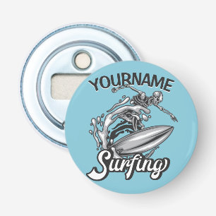 Personalised NAME Surfer Big Wave Skeleton Surfing Bottle Opener