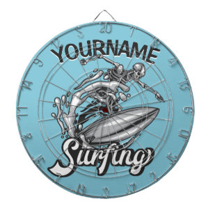 Personalised NAME Surfer Big Wave Skeleton Surfing Dartboard