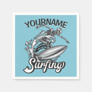 Personalised NAME Surfer Big Wave Skeleton Surfing Napkin