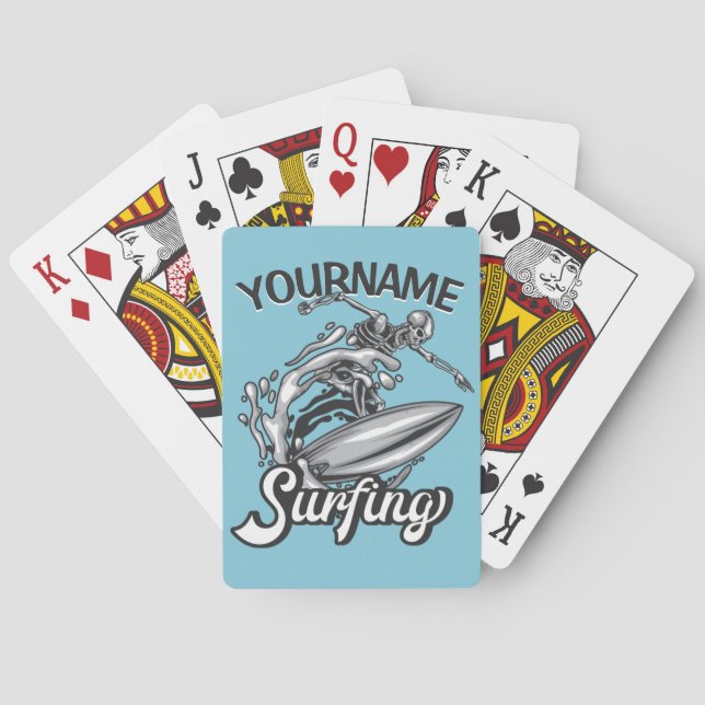 Personalised NAME Surfer Big Wave Skeleton Surfing Playing Cards (Back)
