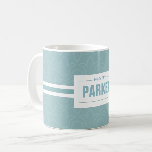 Personalised name/surname baby blue floral design coffee mug (Front Left)