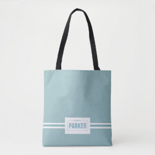 Personalised name/surname elegant baby blue floral tote bag