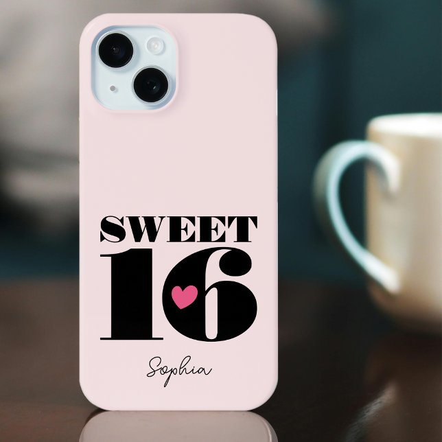 Personalised Name Sweet 16 Birthday Retro Pink Case-Mate iPhone Case (Creator Uploaded)