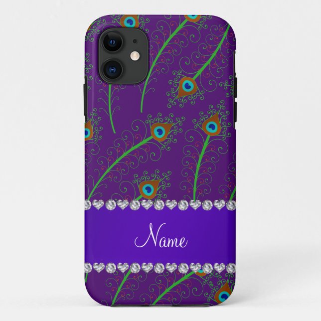 Personalised name swirly purple peacock feathers Case-Mate iPhone case (Back)