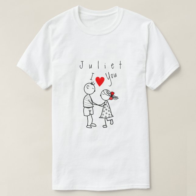 Personalised Name T-Shirt with Text - I Love You (Design Front)