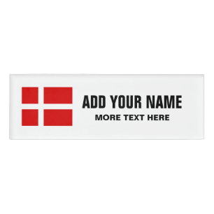Personalised name tags with Danish flag of Denmark