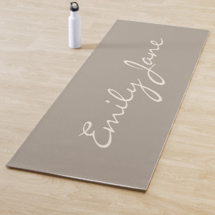 Personalised Name Taupe Elegant Handwritten Script Yoga Mat