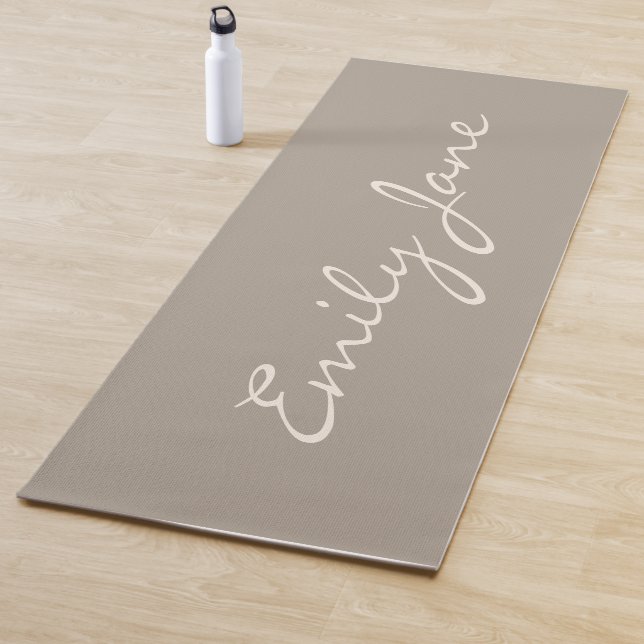 Personalised Name Taupe Elegant Handwritten Script Yoga Mat (In Situ)