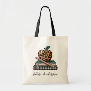  Personalised Name Teacher Apple Book Pencil       Tote Bag