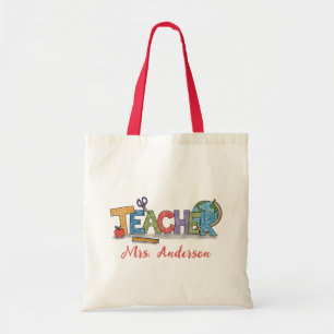Personalised Name Teacher Apple Pencil scissor Tote Bag