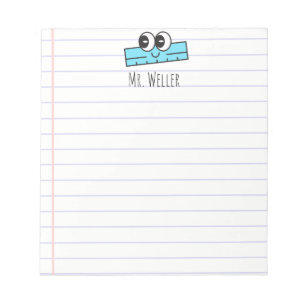 Personalised Name Teacher Cute Smiling Ruler Notepad