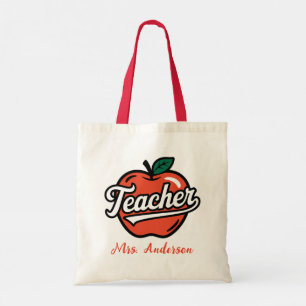 Personalised Name Teacher Red Apple Tote Bag
