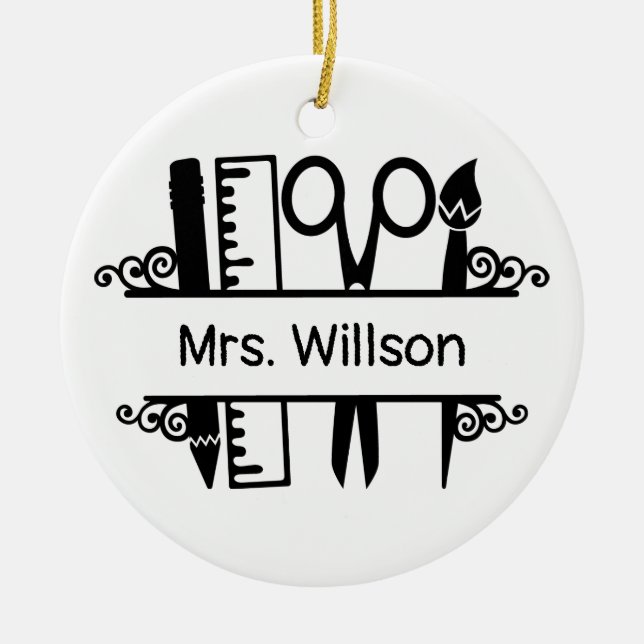 Personalised Name Teacher School Supplies  Ceramic Ornament (Front)