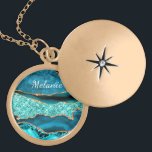 Personalised Name Teal Blue Gold Marble Necklace<br><div class="desc">Personalised Custom Name Text Necklaces with Agate Teal Blue Gold Glitter Marble Aqua Turquoise Geode Customisable Gift - Add Your Name / Text - Make Your Special Necklace Gifts ! Resize and move or remove / add text / elements with Customisation tool ! Choose font / size / colour !...</div>
