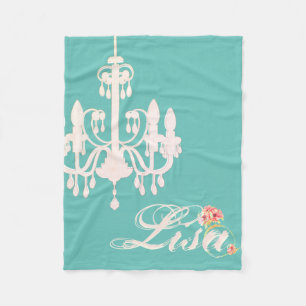 Personalised Name Teal with Pink Chandelier  Fleece Blanket