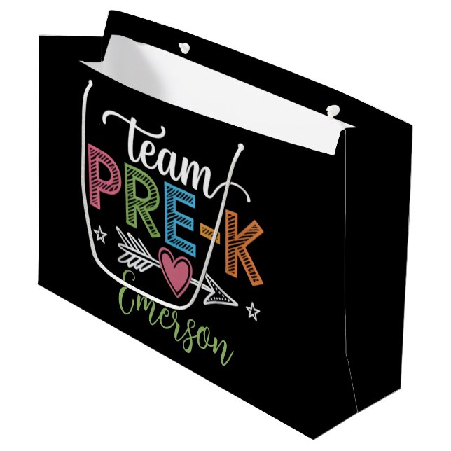 Personalised Name Team Pre-K PreSchool Teacher  Large Gift Bag (Front Angled)