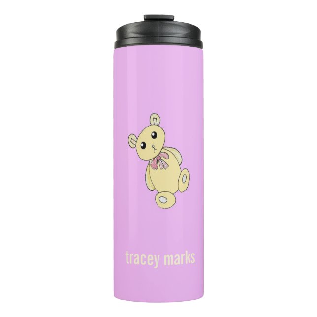 Personalised name teddy bears on purple thermal tumbler (Front)