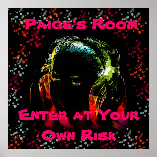 Personalised Name Teen Girl Music Headphones Poster (Front)