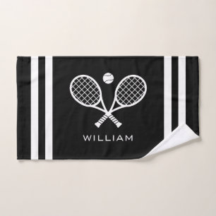 Personalised Name Tennis Black Stripes  Hand Towel