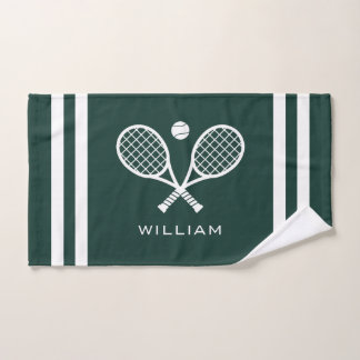 Personalised Name Tennis Dark Green Stripes Hand Towel
