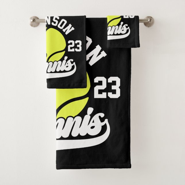 Personalised NAME Tennis Player Racket Ball Court Bath Towel Set (Insitu)
