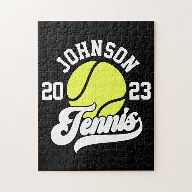 Personalised NAME Tennis Player Racket Ball Court Jigsaw Puzzle (Vertical)