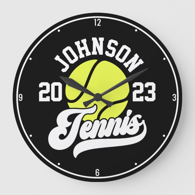 Personalised NAME Tennis Player Racket Ball Court Large Clock (Front)