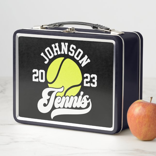 Personalised NAME Tennis Player Racket Ball Court Metal Lunch Box (In Situ)
