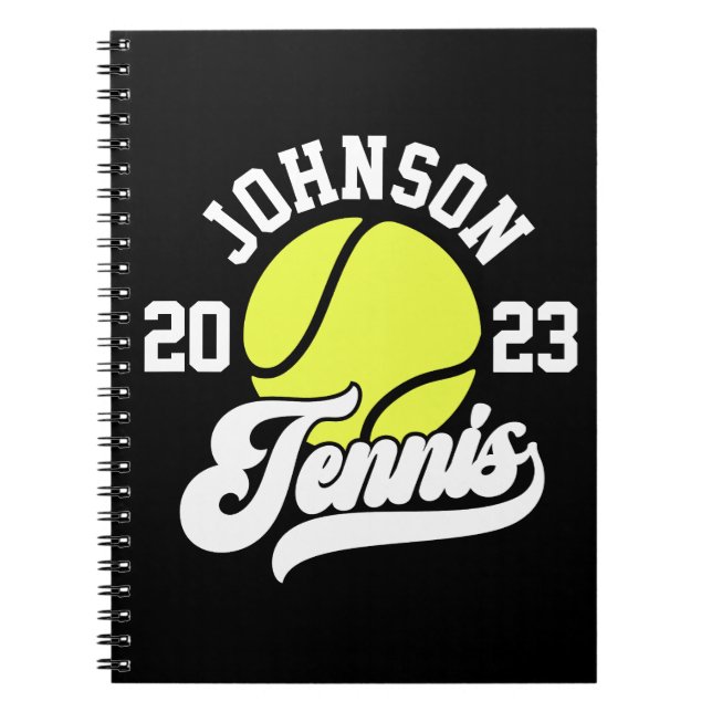 Personalised NAME Tennis Player Racket Ball Court Notebook (Front)