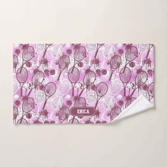Personalised Name Tennis Towel Pink Arty Pattern (Hand Towel)