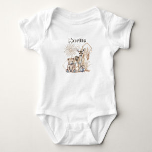 Personalised Name Text Boho Woodland Forest Animal Baby Bodysuit