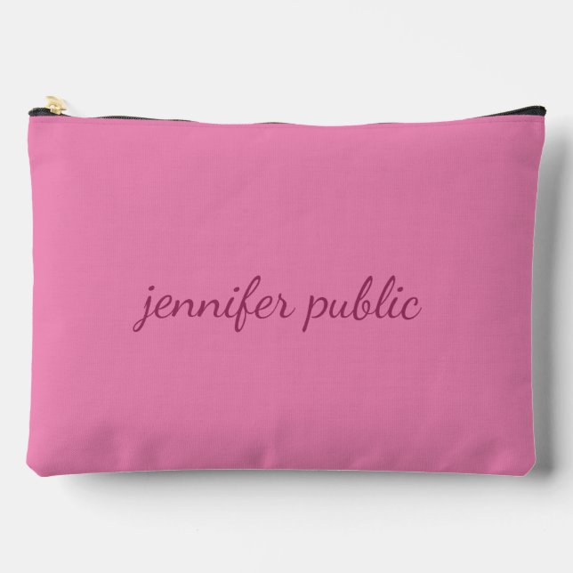 Personalised Name Text Pink Elegant Typography Accessory Pouch (Front)