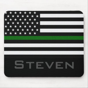 Personalised Name Thin Green Line Flag Mouse Pad
