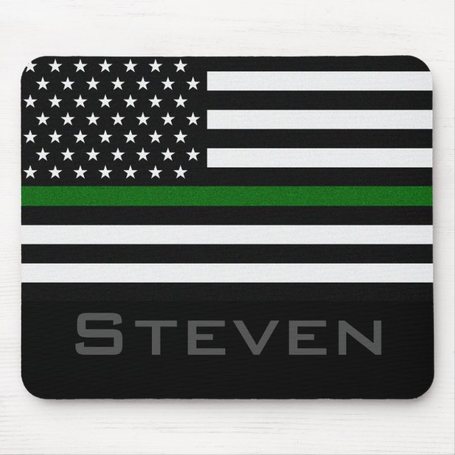 Personalised Name Thin Green Line Flag Mouse Pad (Front)