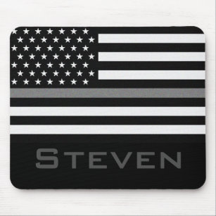 Personalised Name Thin Grey Line Flag Mouse Pad