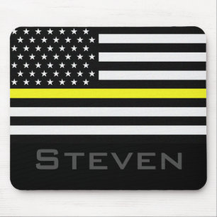 Personalised Name Thin Yellow Line Flag Mouse Pad