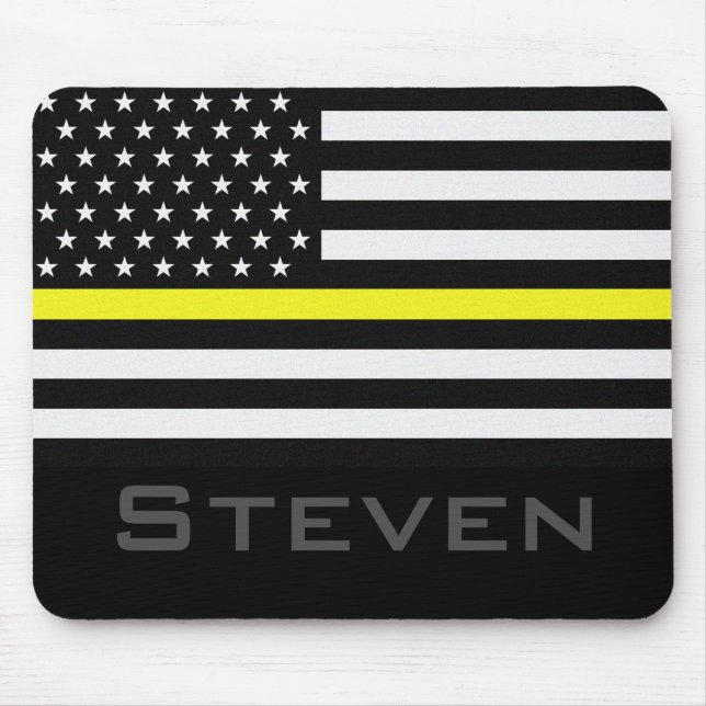 Personalised Name Thin Yellow Line Flag Mouse Pad (Front)