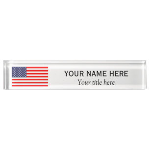 Personalised name title patriotic American US flag Nameplate