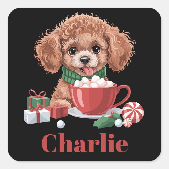 Personalised Name Toy Poodle Dog Lover Christmas  Square Sticker (Front)