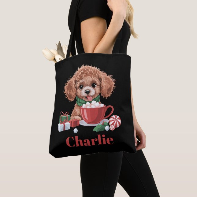 Personalised Name Toy Poodle Dog Lover Christmas  Tote Bag (Close Up)