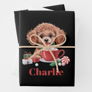 Personalised Name Toy Poodle Dog Lover Christmas  Wrapping Paper Sheet
