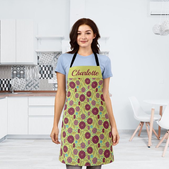Personalised Name Trailing Flower Red on Yellow  Apron (Creator Uploaded)