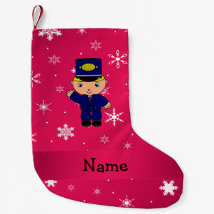 Personalised name train conductor pink snowflakes small christmas stocking