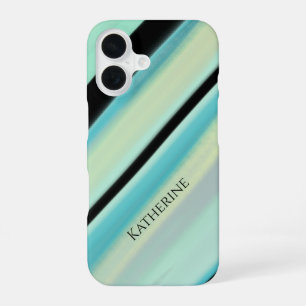 Personalised Name Tranquil Turquoise Stripes iPhone 16 Case