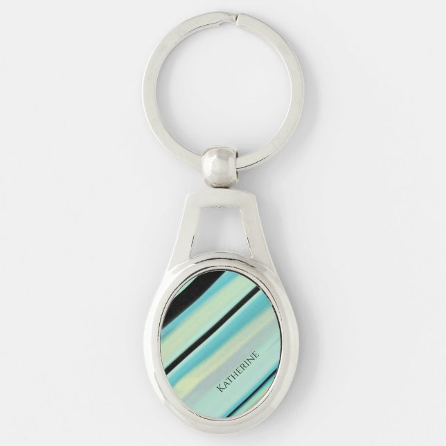 Personalised Name Tranquil Turquoise Stripes  Key Ring (Front)