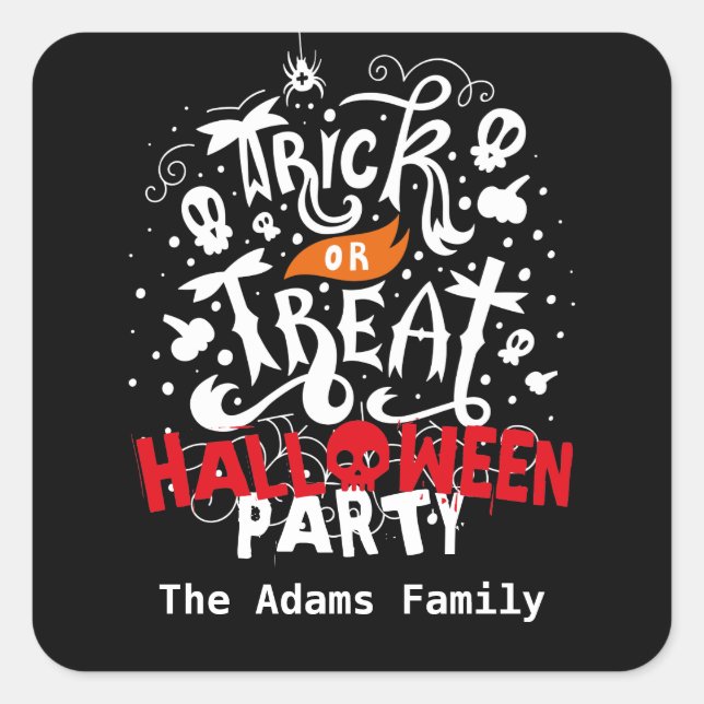 Personalised Name Trick or Treat Halloween Square Sticker (Front)