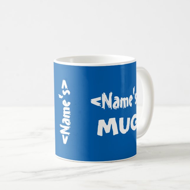 Personalised Name Trio Blue White Coffee Mug (Front Right)