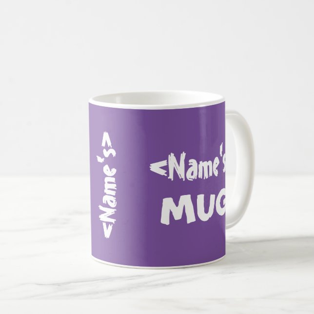 Personalised Name Trio Purple White Coffee Mug (Front Right)